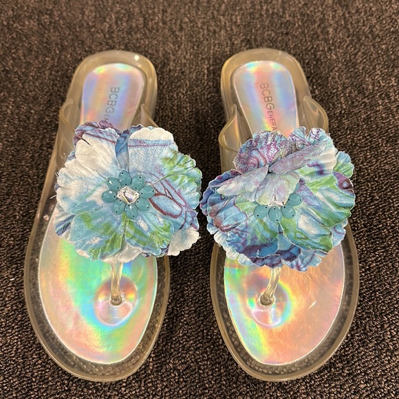 Blue Abstract Flower Flutter Blouse + Sandals *SET* - Picture 12 of 16